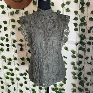 Green/Grey Lace Blouse Large